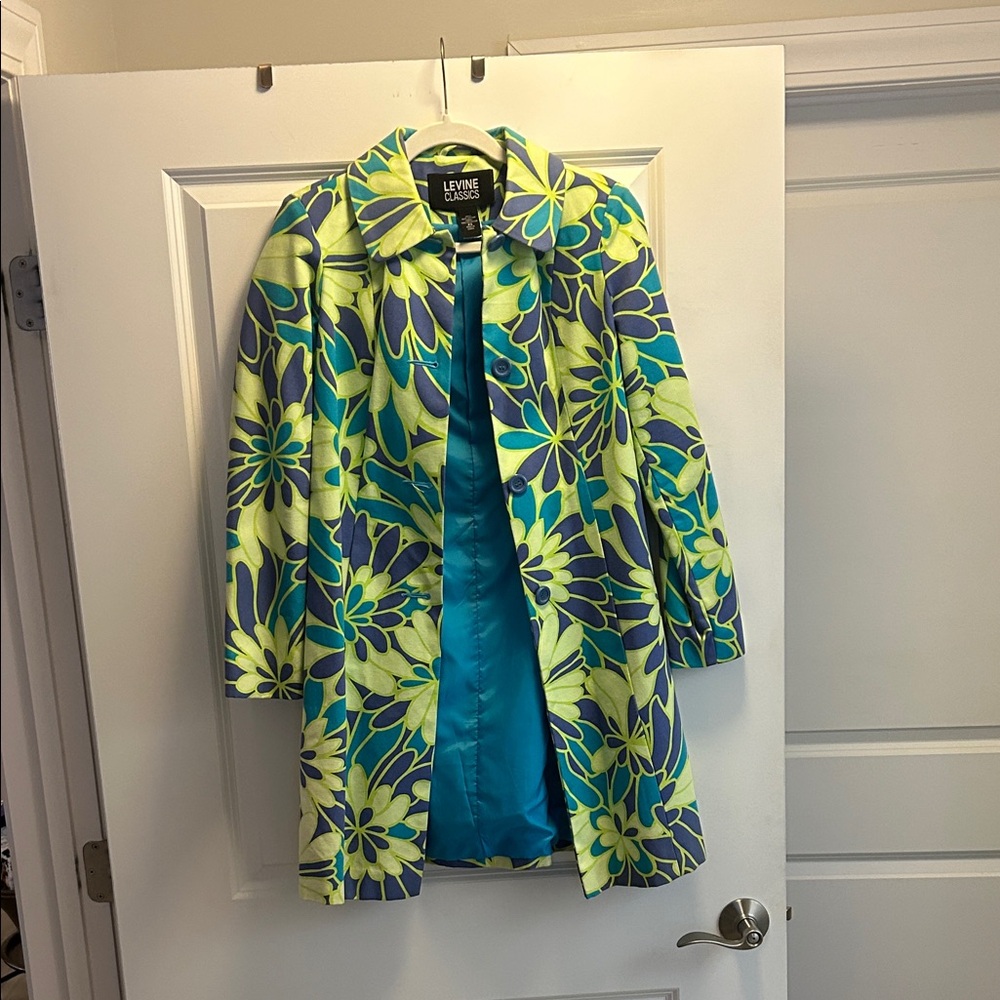 Floral Women's Coat - Blue and Green